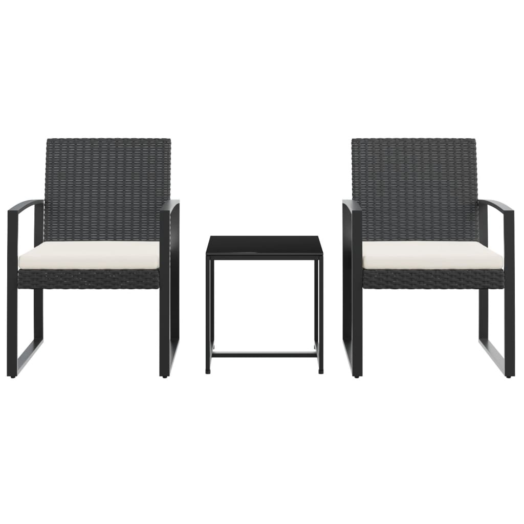 Set da Pranzo da Giardino 3 pz Nero con Cuscini in Rattan PP | homemem39