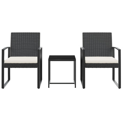 Set da Pranzo da Giardino 3 pz Nero con Cuscini in Rattan PP | homemem39