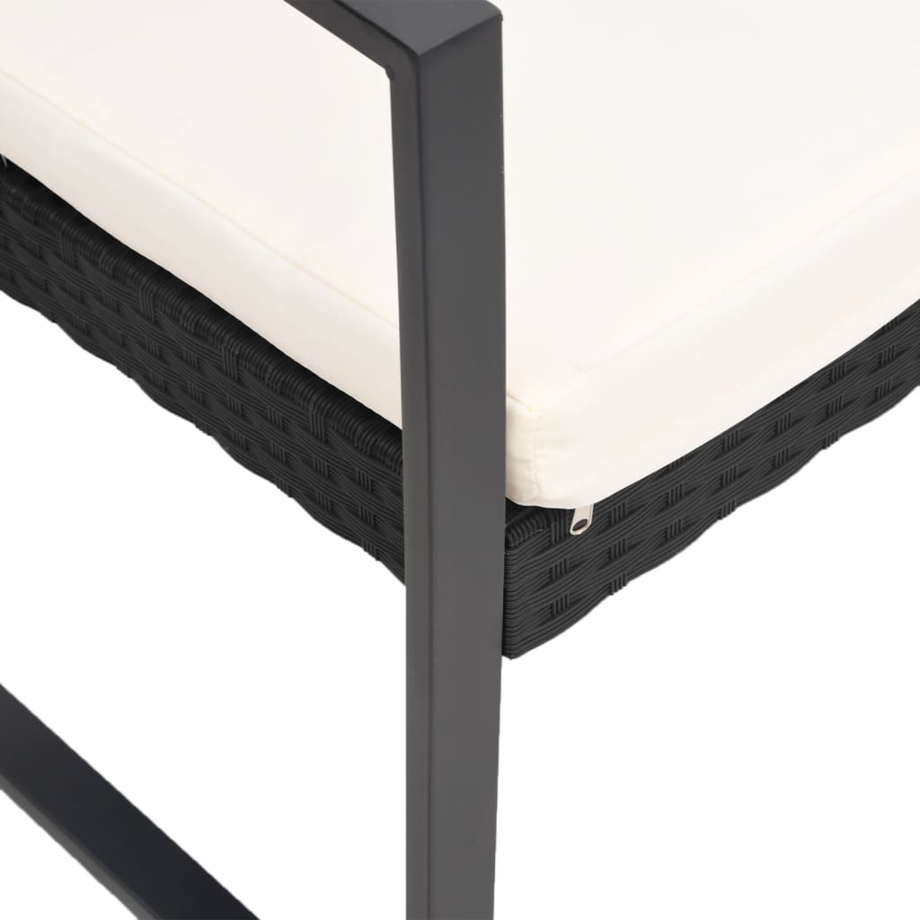 Set da Pranzo da Giardino 3 pz Nero con Cuscini in Rattan PP | homemem39