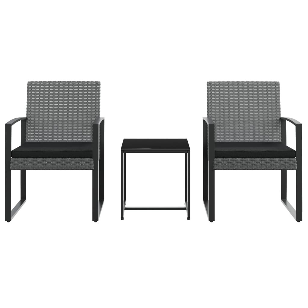 Set Pranzo da Giardino 3 pz con Cuscini Rattan PP Grigio Scuro | homemem39
