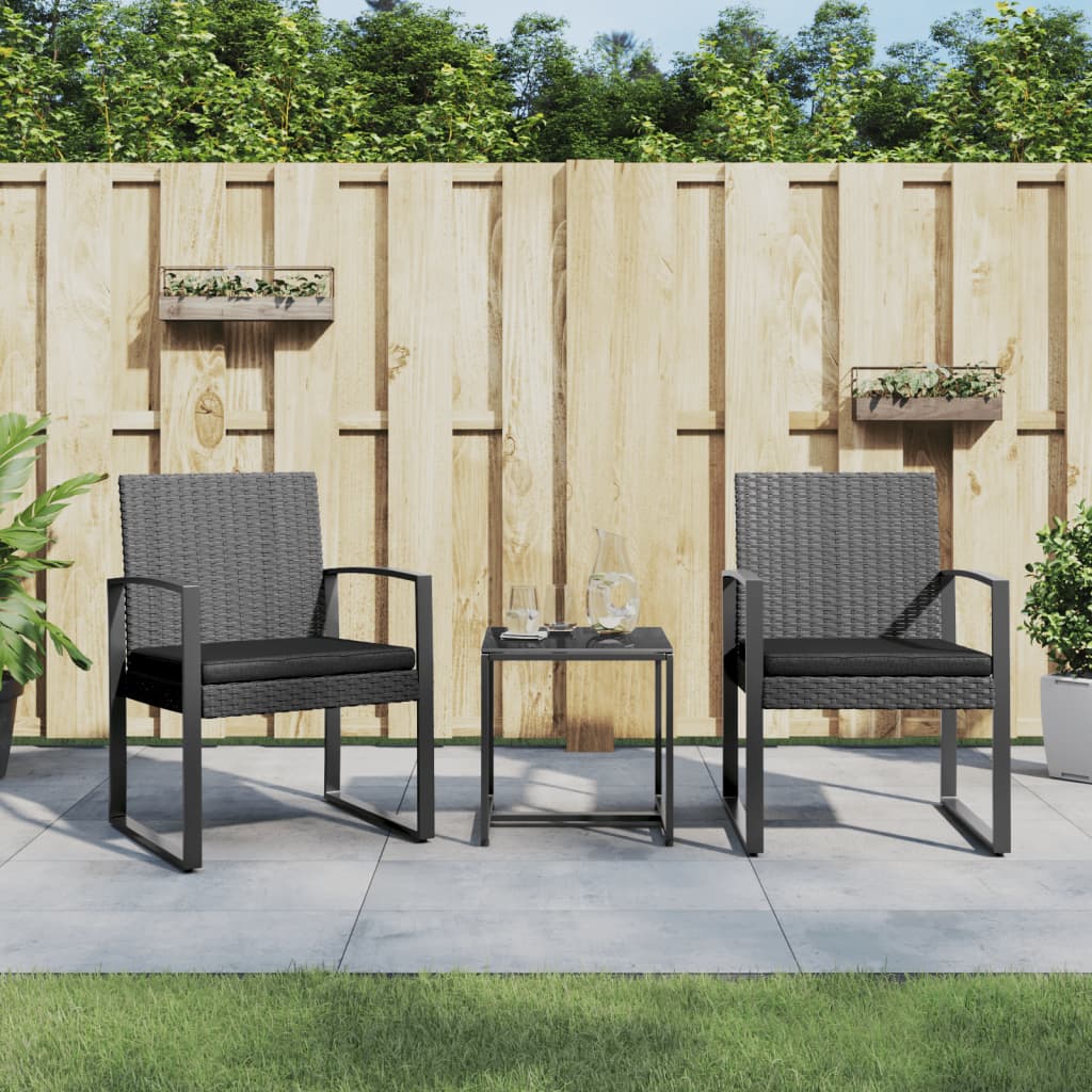 Set Pranzo da Giardino 3 pz con Cuscini Rattan PP Grigio Scuro | homemem39