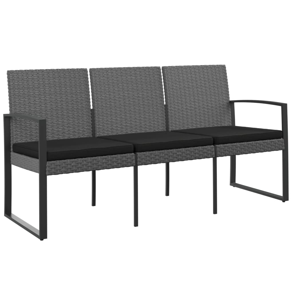 Panca da Giardino a 3 Posti con Cuscini Rattan PP Grigio Scuro | homemem39