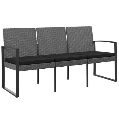 Panca da Giardino a 3 Posti con Cuscini Rattan PP Grigio Scuro | homemem39