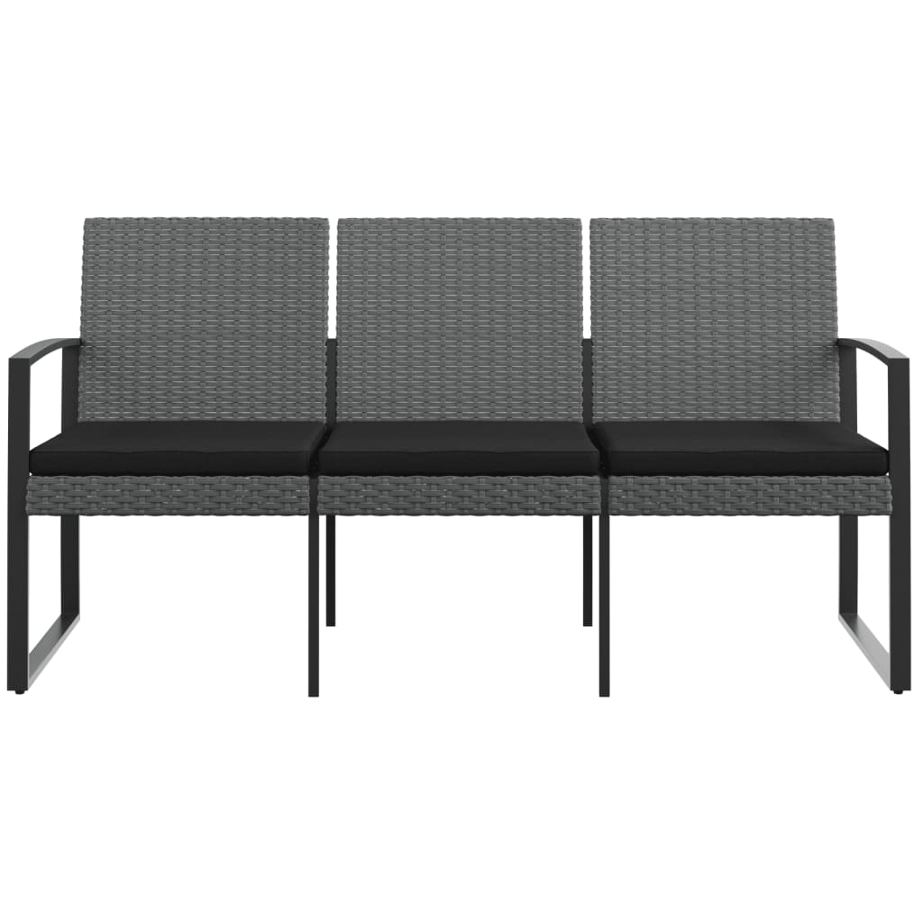 Panca da Giardino a 3 Posti con Cuscini Rattan PP Grigio Scuro | homemem39