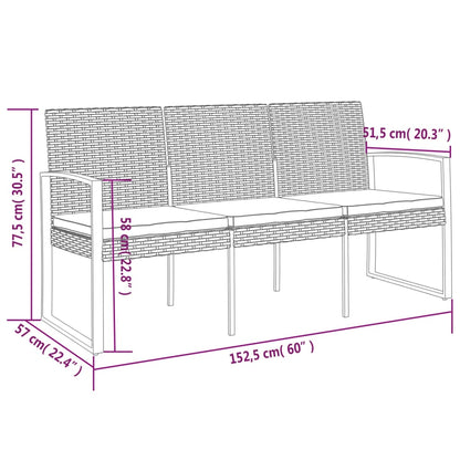 Panca da Giardino a 3 Posti con Cuscini Rattan PP Grigio Scuro | homemem39