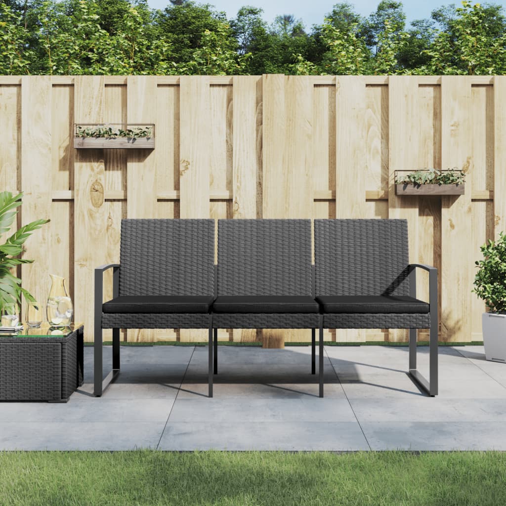 Panca da Giardino a 3 Posti con Cuscini Rattan PP Grigio Scuro | homemem39