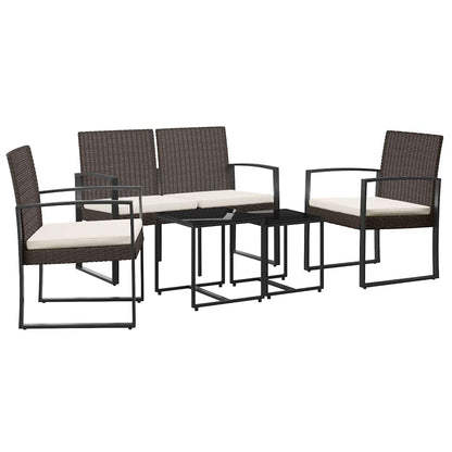Set da Pranzo da Giardino 5 pz con Cuscini in PP Rattan Marrone