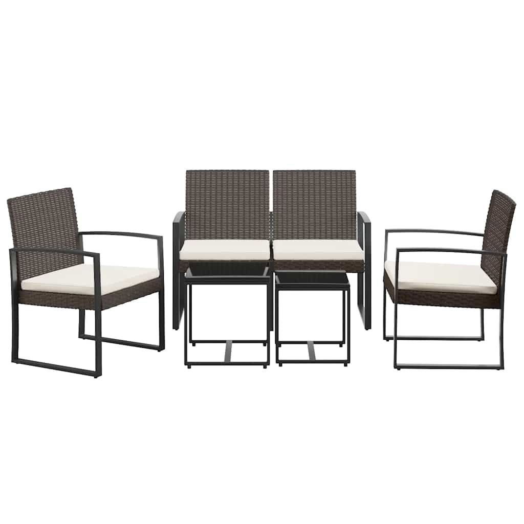 Set da Pranzo da Giardino 5 pz con Cuscini in PP Rattan Marrone
