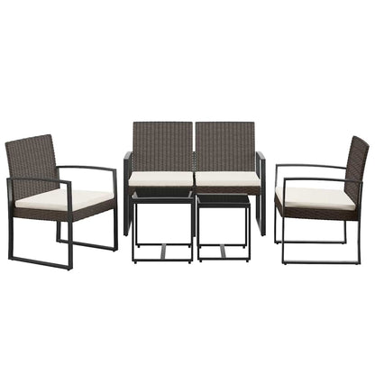 Set da Pranzo da Giardino 5 pz con Cuscini in PP Rattan Marrone