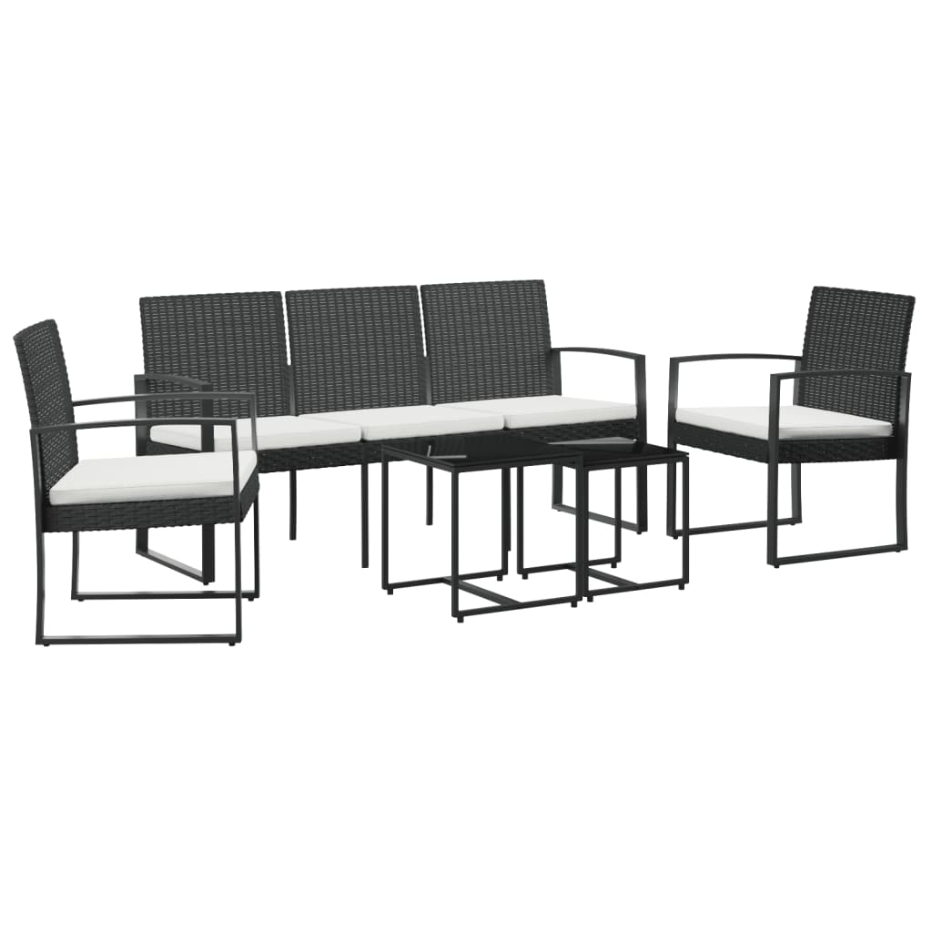 Set da Pranzo da Giardino 5 pz Nero con Cuscini in Rattan PP | homemem39