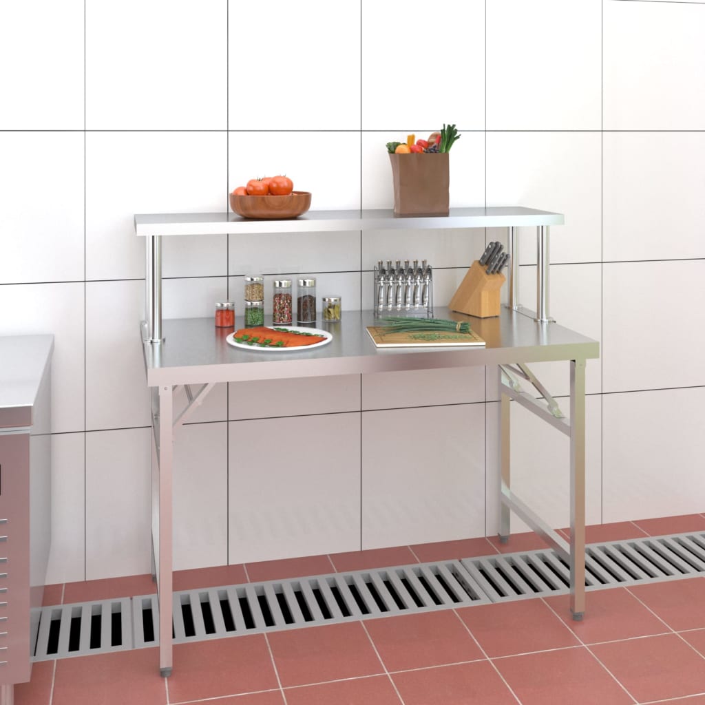 Tavolo Lavoro Cucina con Ripiano 120x60x115 cm Acciaio Inox | homemem39