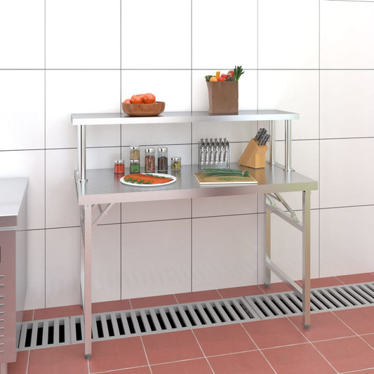 Tavolo Lavoro Cucina con Ripiano 120x60x115 cm Acciaio Inox - homemem39
