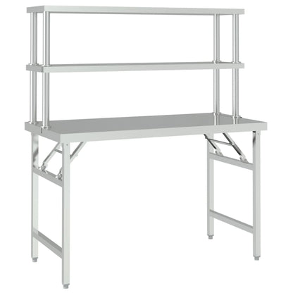 Tavolo Lavoro Cucina con Ripiano 120x60x145 cm Acciaio Inox | homemem39