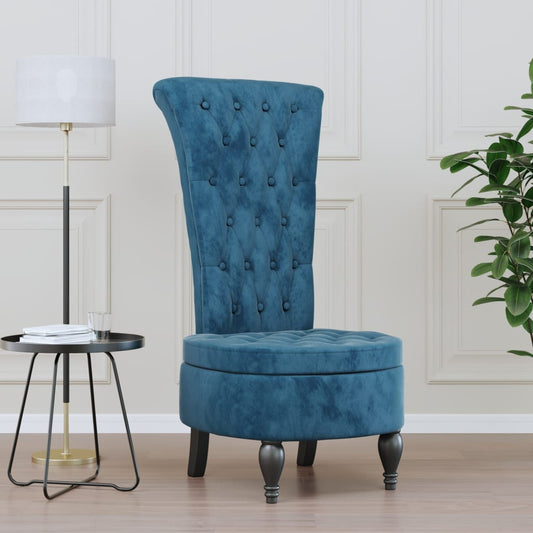 Sedia con Schienale Alto Design con Bottoni in Velluto Blu - homemem39