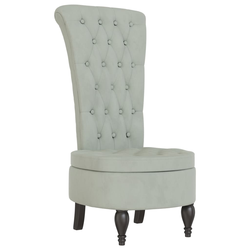 Sedia Schienale Alto Design con Bottoni Velluto Grigio Chiaro - homemem39