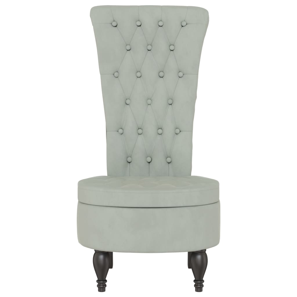Sedia Schienale Alto Design con Bottoni Velluto Grigio Chiaro - homemem39