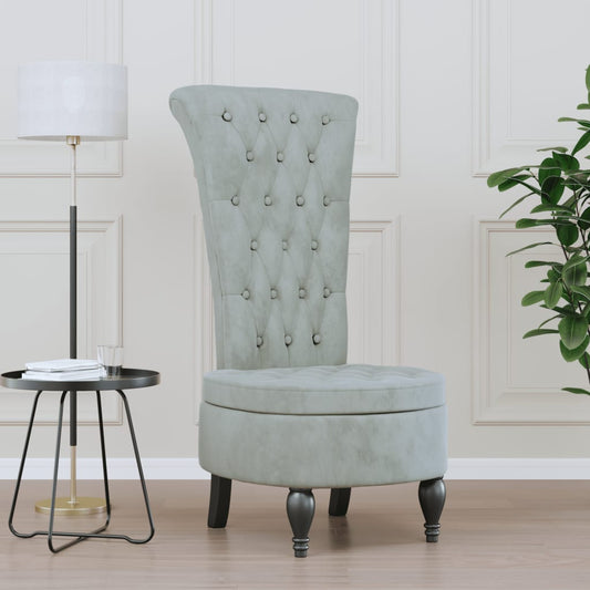 Sedia Schienale Alto Design con Bottoni Velluto Grigio Chiaro - homemem39