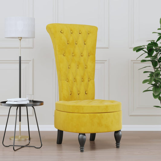 Sedia con Schienale Alto Design con Bottoni in Velluto Giallo - homemem39
