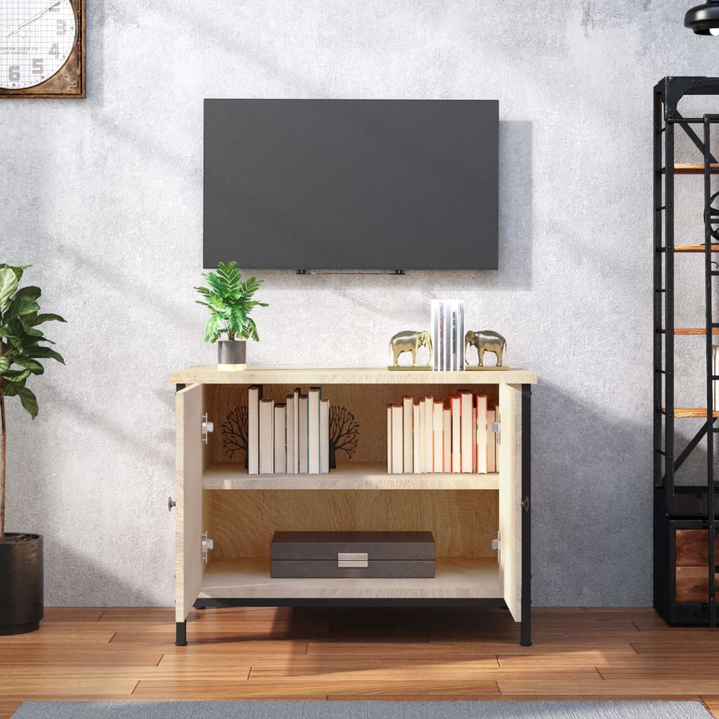 Mobile TV con Ante Rovere Sonoma 60x35x45 cm Legno Massello di Acacia