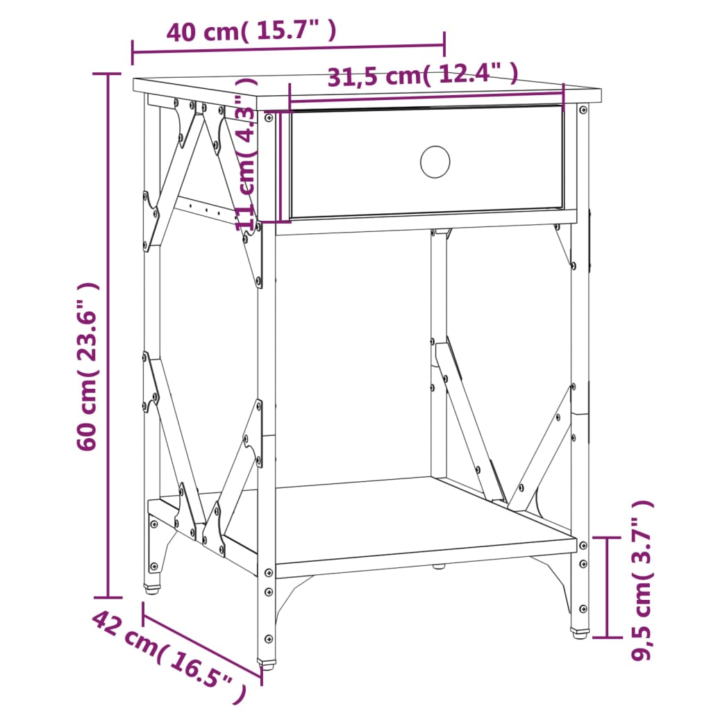 Comodini 2 pz Neri 40x42x60 cm in Legno Multistrato