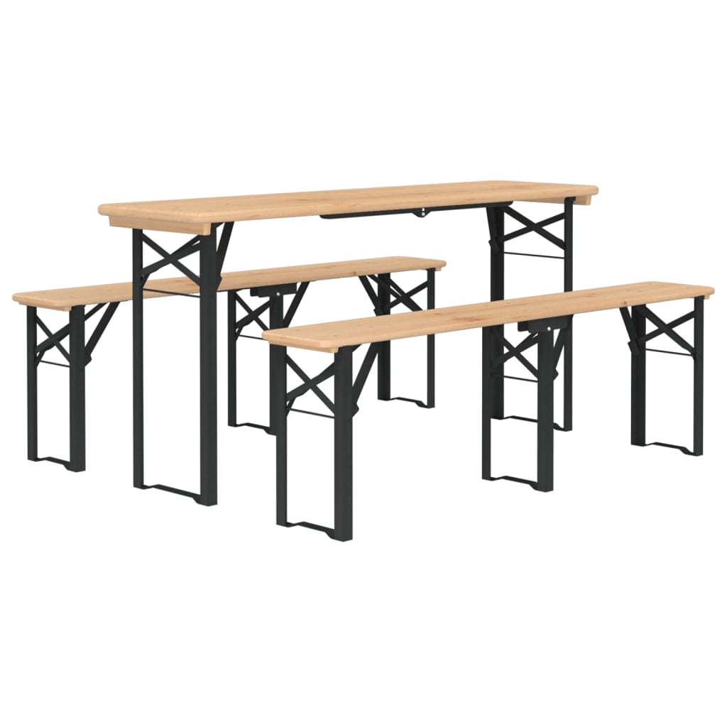 Set Tavolo Birreria Pieghevole 3 pz in Legno Massello di Abete | homemem39