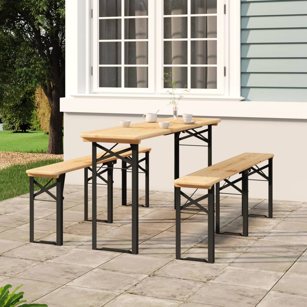 Set Tavolo Birreria Pieghevole 3 pz in Legno Massello di Abete | homemem39