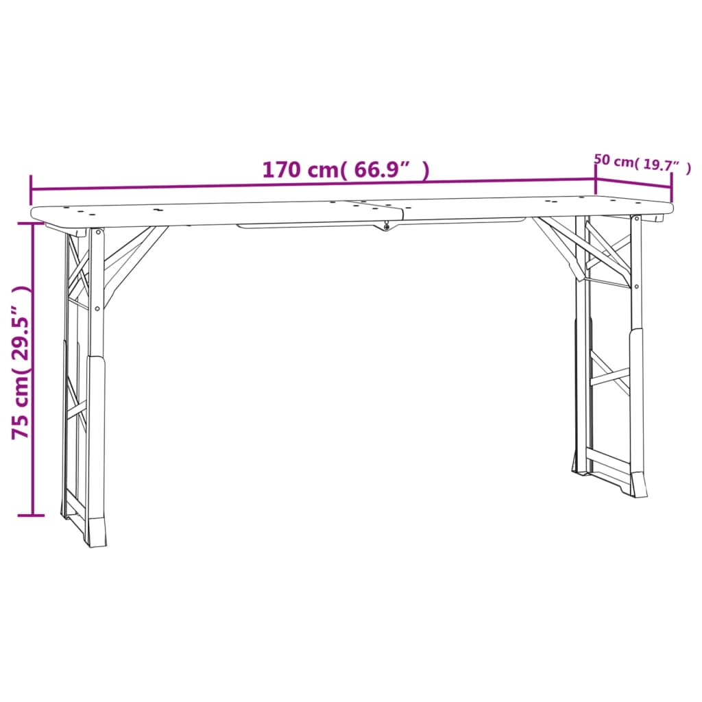 Tavolo Pieghevole Birreria 170x50x75/105cm Legno Massello Abete | homemem39