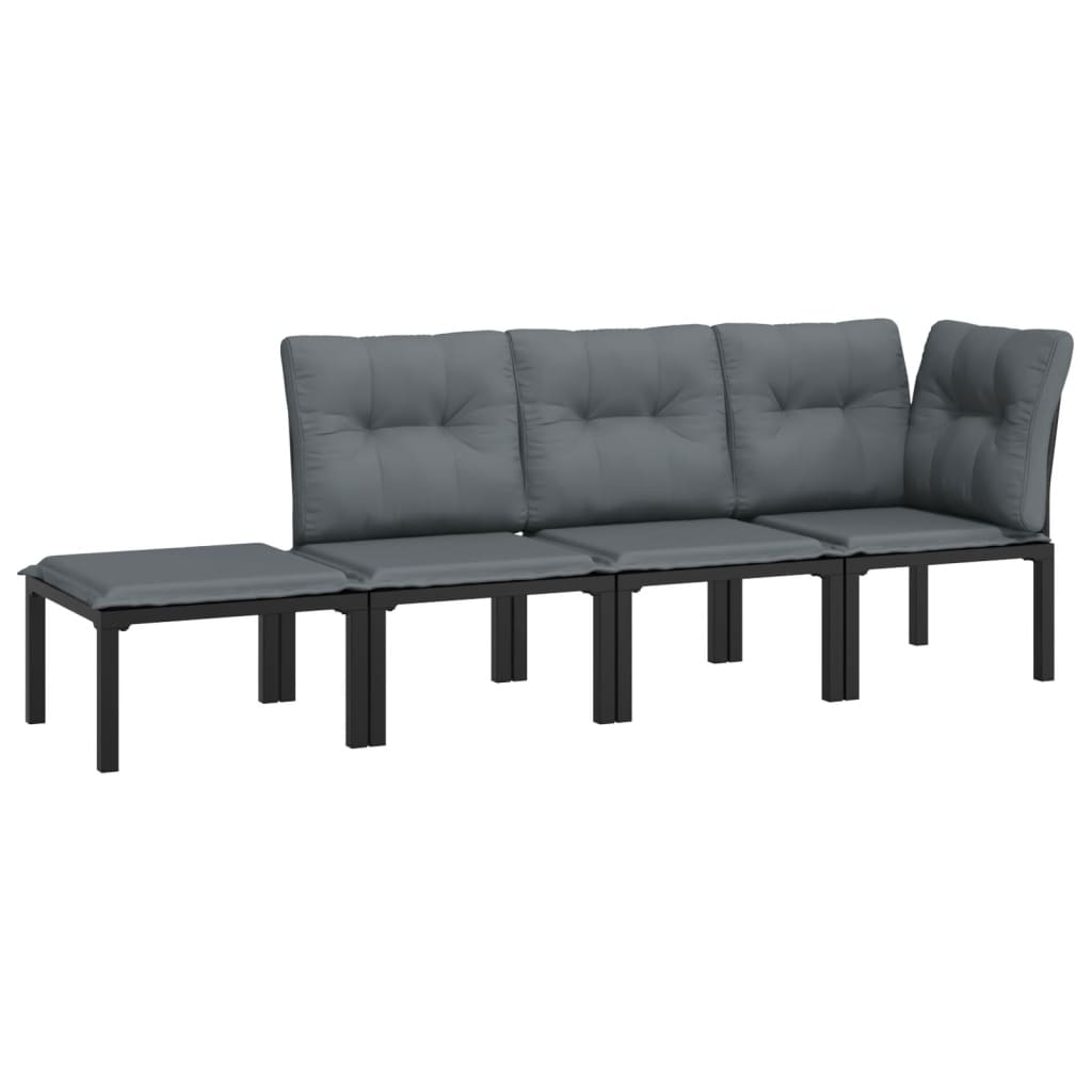 Set Salotto da Giardino 4 pz Nero e Grigio in Polyrattan | homemem39