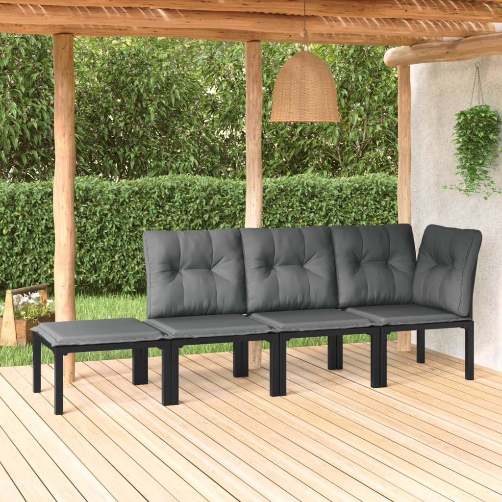 Set Salotto da Giardino 4 pz Nero e Grigio in Polyrattan | homemem39