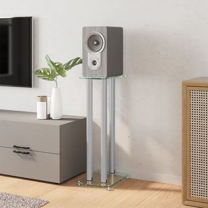 Pedane Casse 2pz Argento Vetro Temperato Design a 3 Pilastri - homemem39