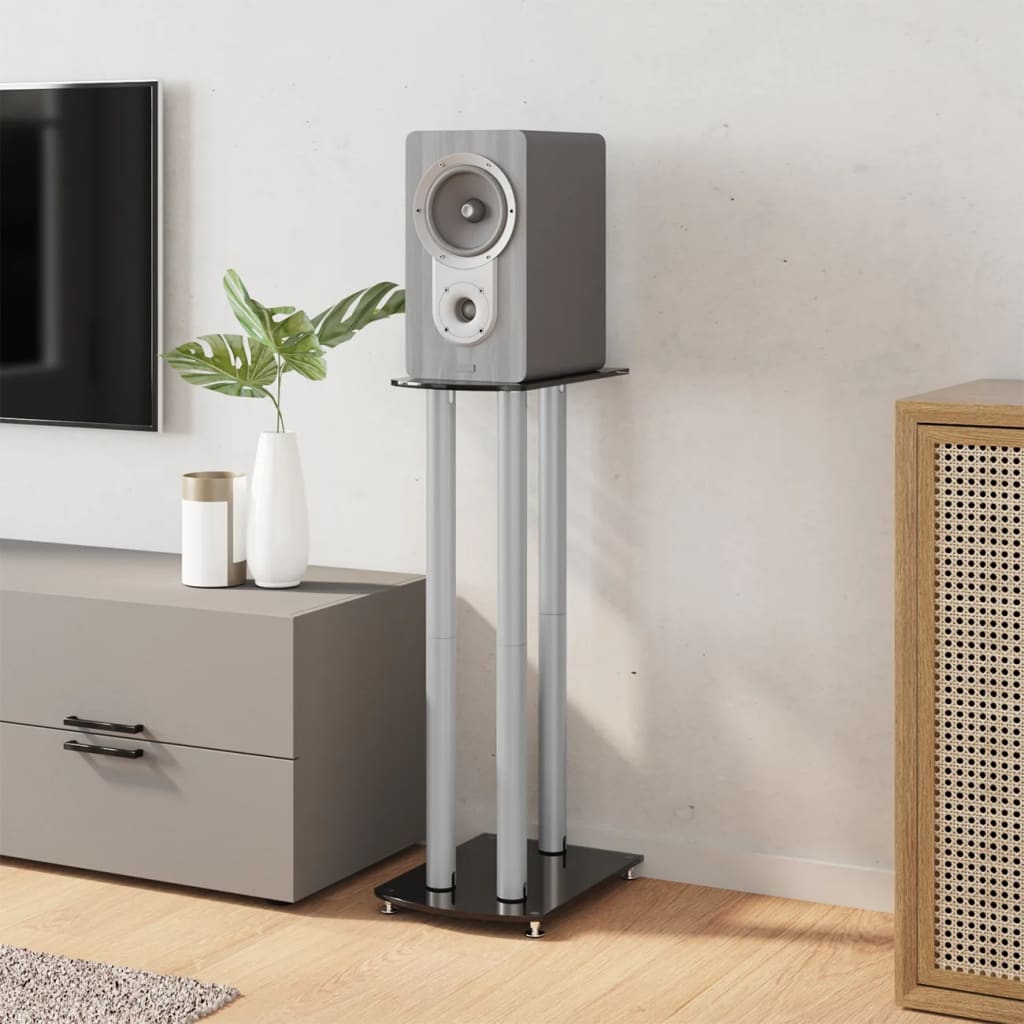 Pedane Casse 2pz Nero Argento Vetro Temperato Design 3 Pilastri - homemem39