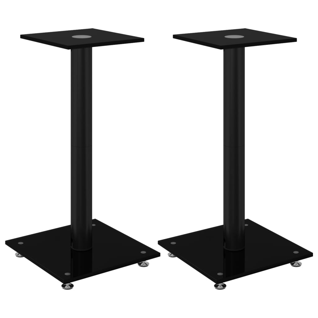 Pedane per Casse 2pz Nero Vetro Temperato Design a 1 Pilastro - homemem39