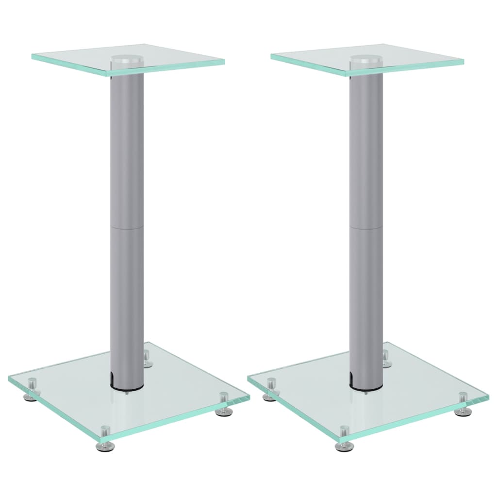 Pedane Casse 2pz Argento Vetro Temperato Design a 1 Pilastro - homemem39