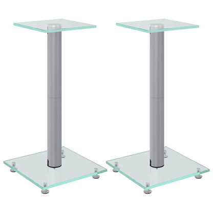 Pedane Casse 2pz Argento Vetro Temperato Design a 1 Pilastro - homemem39