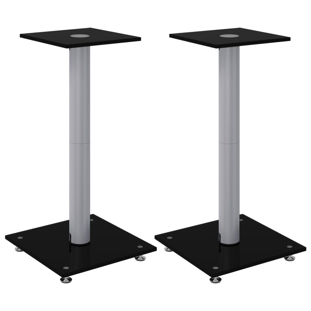 Pedane Casse 2pz Nero Argento Vetro Temperato Design 1 Pilastro - homemem39