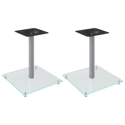 Pedane Casse 2pz Argento Vetro Temperato Design a 1 Pilastro - homemem39