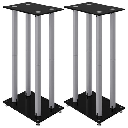 Pedane Casse 2pz Nero Argento Vetro Temperato Design 4 Pilastri - homemem39