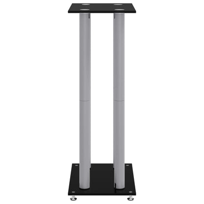 Pedane Casse 2pz Nero Argento Vetro Temperato Design 4 Pilastri - homemem39
