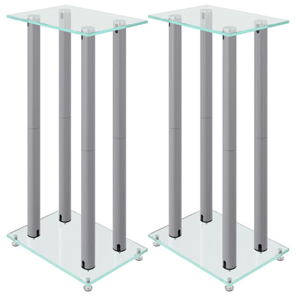 Pedane Casse 2pz Argento Vetro Temperato Design a 4 Pilastri - homemem39