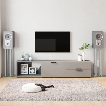 Pedane Casse 2pz Argento Vetro Temperato Design a 4 Pilastri - homemem39