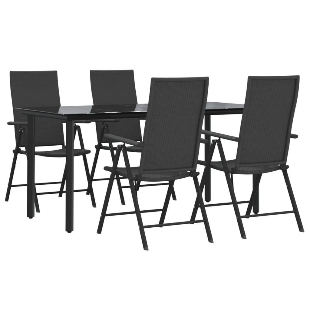 Set da Pranzo da Giardino 5 pz Nero in Polyrattan - homemem39