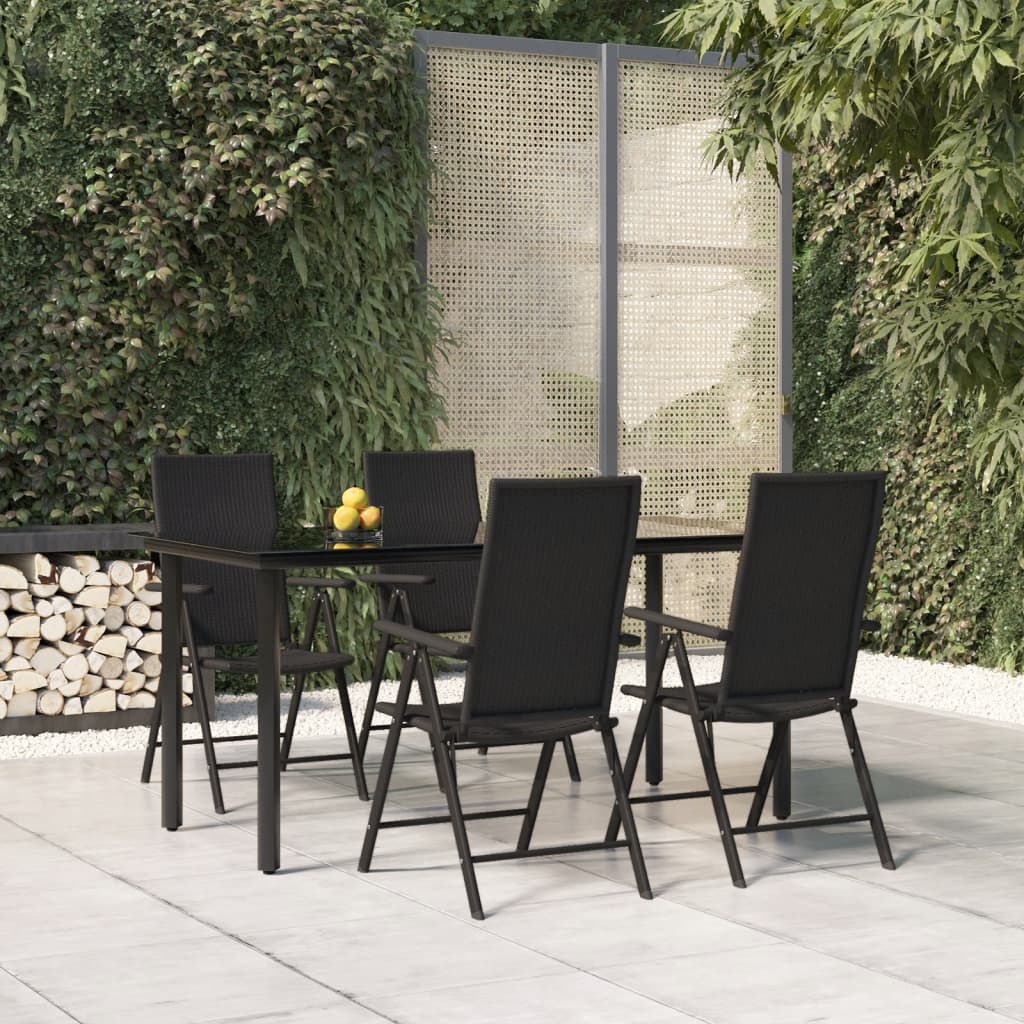 Set da Pranzo da Giardino 5 pz Nero in Polyrattan - homemem39