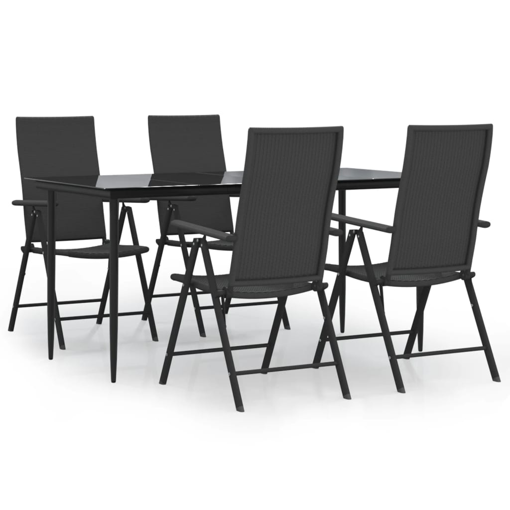 Set da Pranzo da Giardino 5 pz Nero in Polyrattan - homemem39