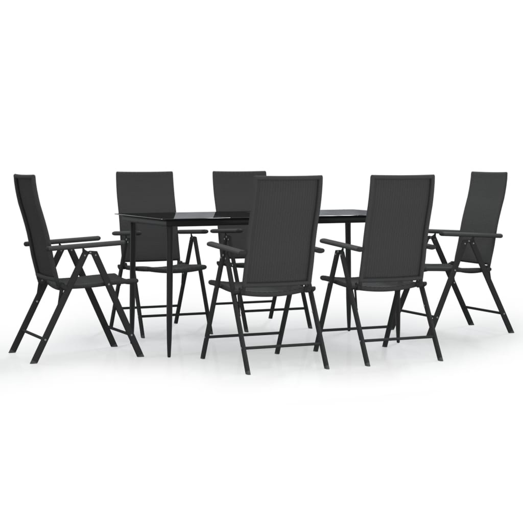 Set da Pranzo da Giardino 7 pz Nero in Polyrattan - homemem39