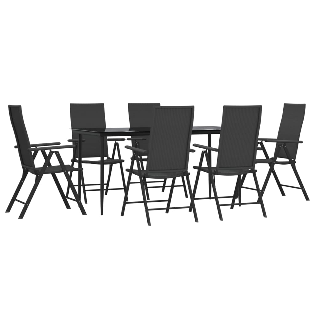 Set da Pranzo da Giardino 7 pz Nero in Polyrattan - homemem39