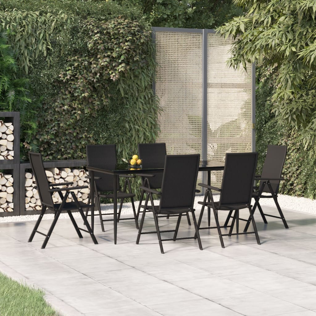 Set da Pranzo da Giardino 7 pz Nero in Polyrattan - homemem39