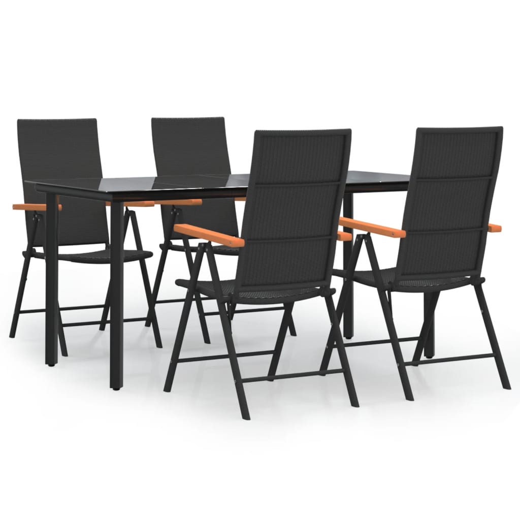 Set da Pranzo da Giardino 5 pz Nero e Marrone in Polyrattan - homemem39