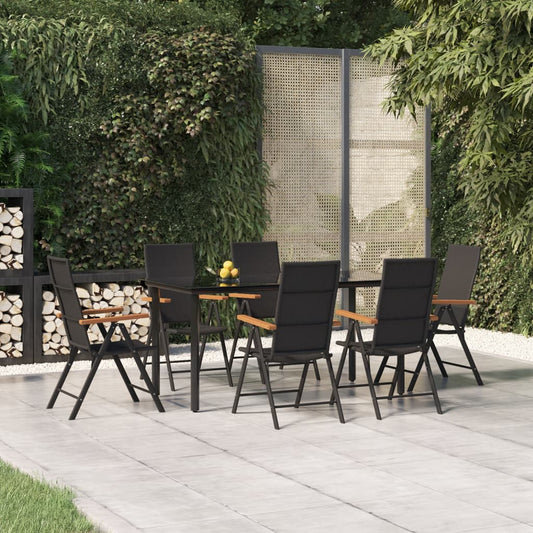 Set da Pranzo da Giardino 7 pz Nero e Marrone in Polyrattan - homemem39