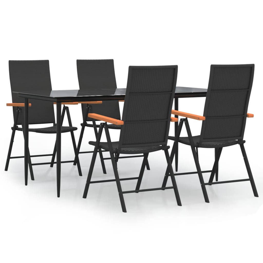 Set da Pranzo da Giardino 5 pz Nero e Marrone in Polyrattan - homemem39