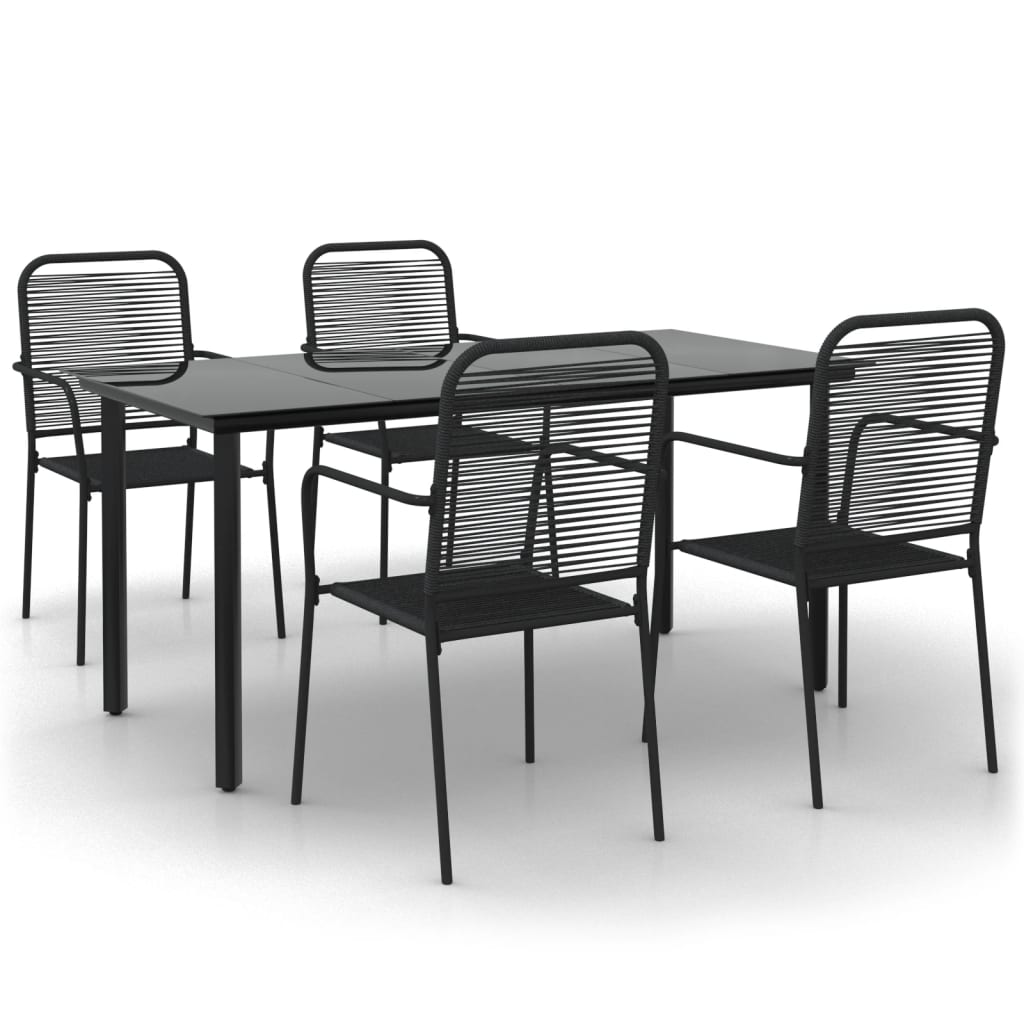 Set da Pranzo da Giardino 5 pz Nero Corda di Cotone e Acciaio | homemem39
